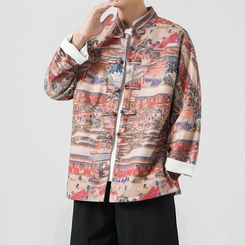 秋风男装鹿皮绒盘扣复古夹克唐装汉服外套XZ301D-2/JK35-P105,男装民族服装,星座301D-2(原钱塘4011)