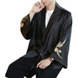 秋季汉元素休闲斜襟汉服上衣刺绣大码茶服外套复古风唐装Y13-P70，男装民族服装，星座301D-2(原钱塘4011)
