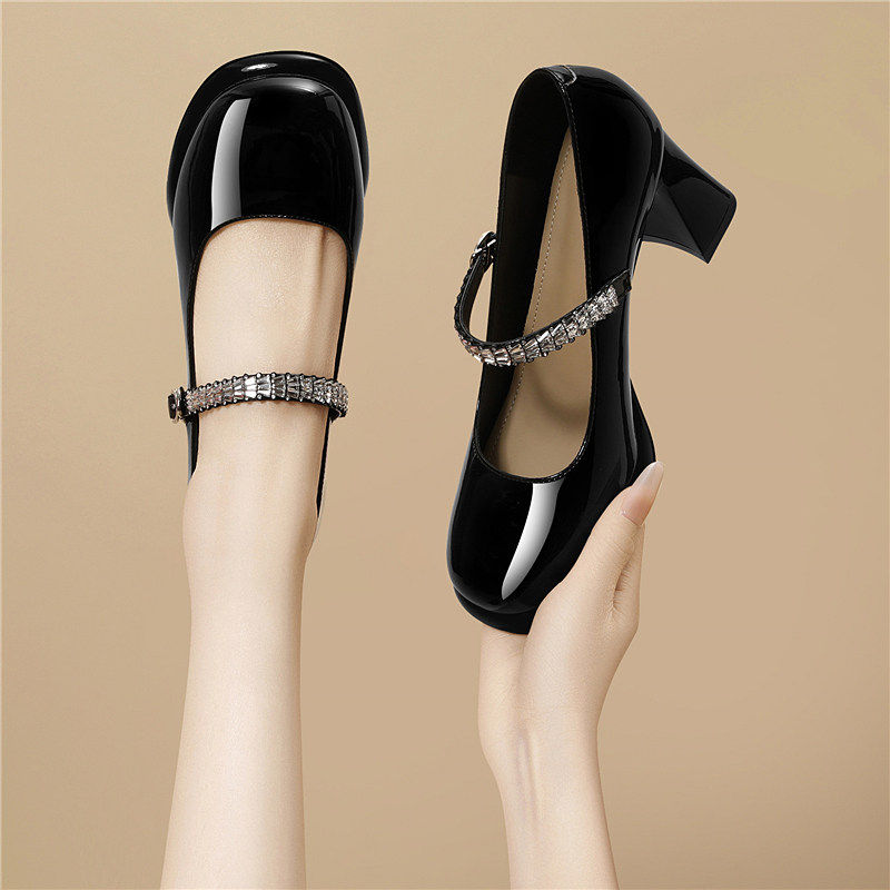 黑色玛丽珍JK鞋子2026新款春秋季一字带配裙子单鞋粗跟高跟鞋女款