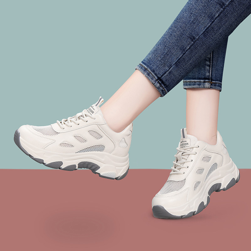 网面透气小白鞋女款爆款2026新款夏季厚底增高小个子休闲老爹鞋子