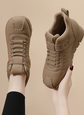 高帮鞋女款软底舒适2025新款春秋季休闲运动跑步鞋冬款加绒棉鞋子
