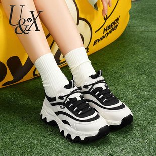 真皮老爹鞋女款2025新款秋季百搭厚底休闲软底超轻便显脚小运动鞋