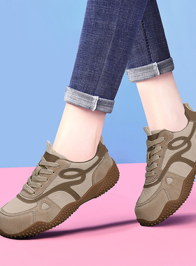 真皮阿甘鞋女2026新款春秋季厚底运动鞋轻便休闲鞋百搭圆头跑步鞋