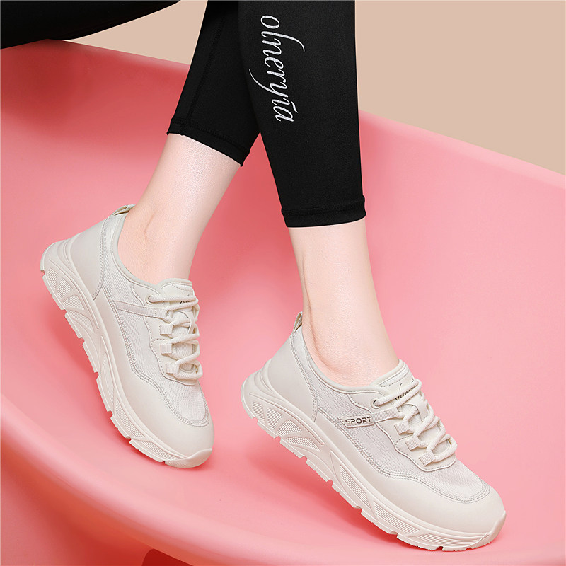 真皮轻便小白鞋女2026新款春季软底不累脚透气防滑厚底运动休闲鞋