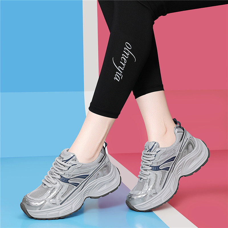 网面老爹鞋女款厚底小个子2026新款春秋季百搭软底休闲运动鞋