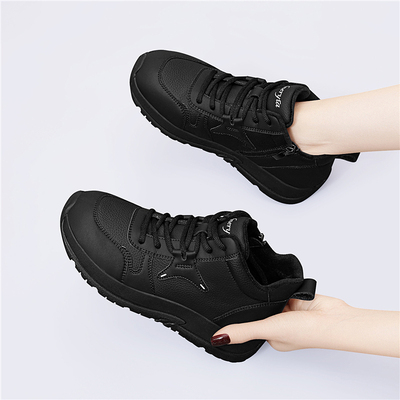 黑色休闲高帮鞋女款2025新款冬季加绒保暖二棉鞋软底舒适运动鞋子