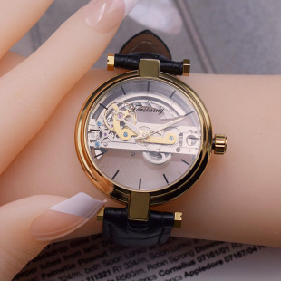双面镂空机械手表透明女士手表全自动女表大表盘简约法国轻奢