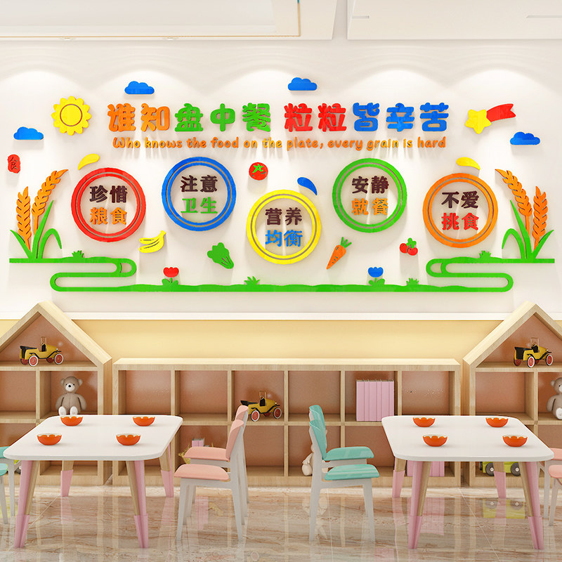 食堂文化墙贴节约粮食标语幼儿园环创餐厅布置托管班主题墙面装饰