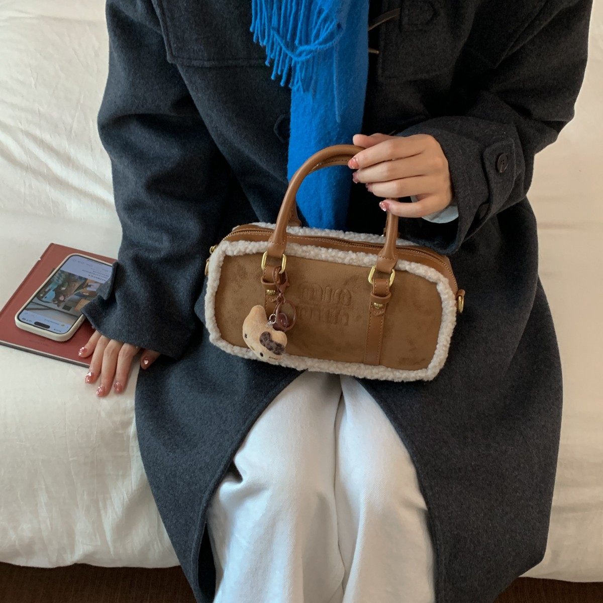 A man女士包包2026新款秋冬羊羔毛波士顿手提斜挎包真皮包,箱包皮具/热销女包/男包,通用款女包,淘宝优惠券,粉丝福利购,淘宝优惠卷