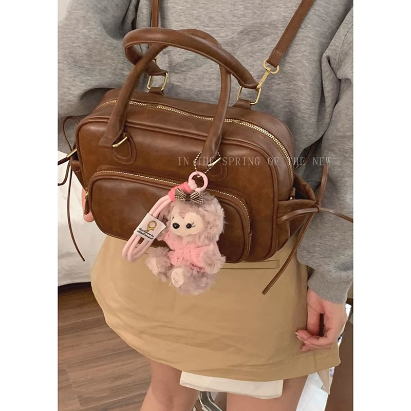 Aman复古保龄球波士顿包棕色包包女大容量秋冬手提包腋下包枕头包