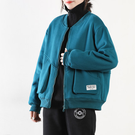 皇森卫衣女秋冬2024年新款加绒加厚宽松显瘦短款抓绒外套运动休闲