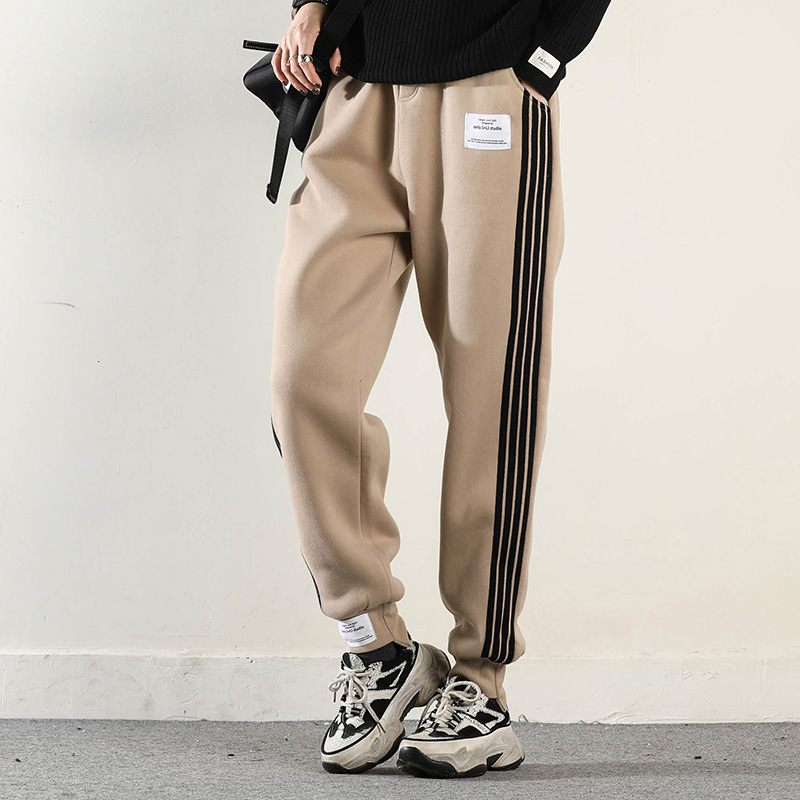 束脚加绒加厚拼接休闲裤女冬季