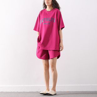 两件套透气薄款 皇森2025字母印花夏季 短裤 圆领短袖 度假风 休闲套装