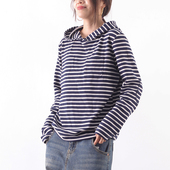 新款 休闲时尚 百搭长袖 皇森秋季 条纹拼接撞色连帽韩版 打底套头卫衣