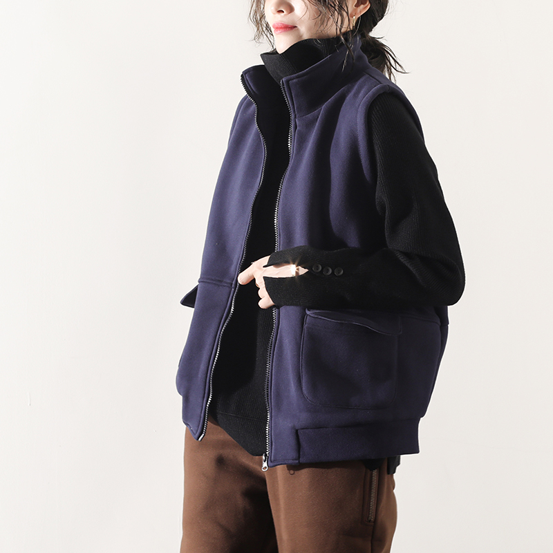 立领时尚大码里衬加绒休闲马甲女