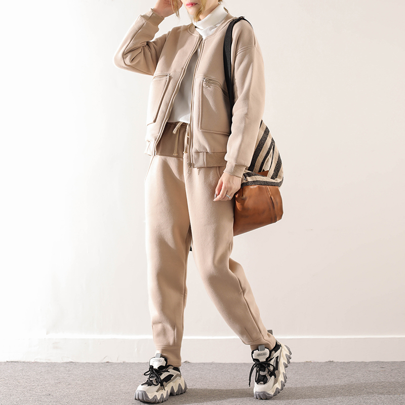 皇森新款开衫加绒加厚保暖套装