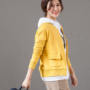 皇森2020春季圆领卫衣宽松大码休闲百搭纯色开衫拉链短外套女春秋