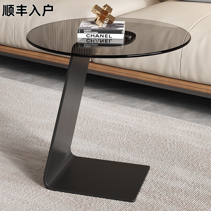 钢化玻璃茶几客厅沙发意式边几轻奢现代简约高级极简圆桌创意角几