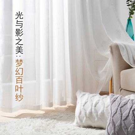 网红竖百叶垂直梦幻白纱窗帘透光不透人客厅阳台卧室白色阳光条纱