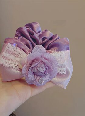 韩系温柔紫色网纱花朵发圈大肠圈头花扎马尾高级感甜美头饰头绳女