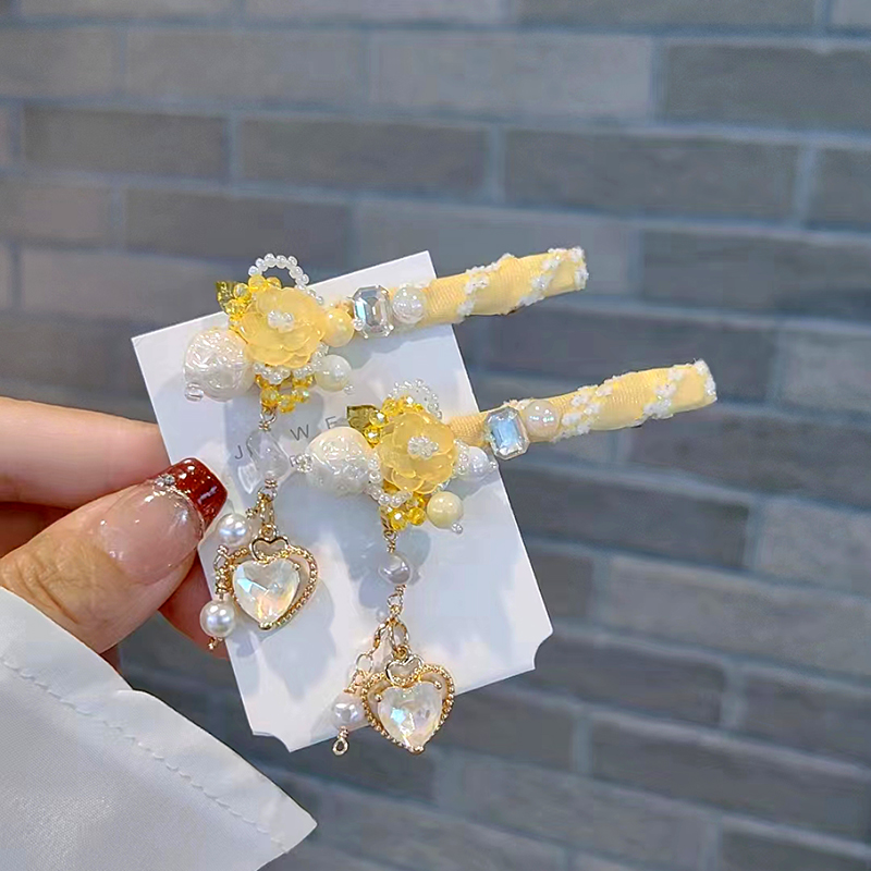 玫瑰花朵闪钻流苏发夹高级感刘海夹侧边夹鸭嘴夹韩系优雅百搭捏夹