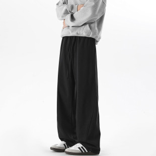 子黑色百搭垂感运动长裤 潮牌宽松休闲裤 男秋冬季 XWWF直筒加绒卫裤