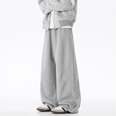 男生秋冬季 加绒宽松直筒裤 子美式 XWWF灰色卫裤 运动百搭休闲长裤 潮