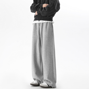 男秋冬季 休闲长裤 新款 宽松垂感加绒运动裤 宽松直筒裤 XWWF灰色卫裤
