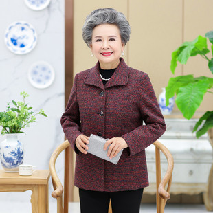 原创设计中老年女装翻领短外套秋冬妈妈装奶奶上衣洋气薄呢子外套