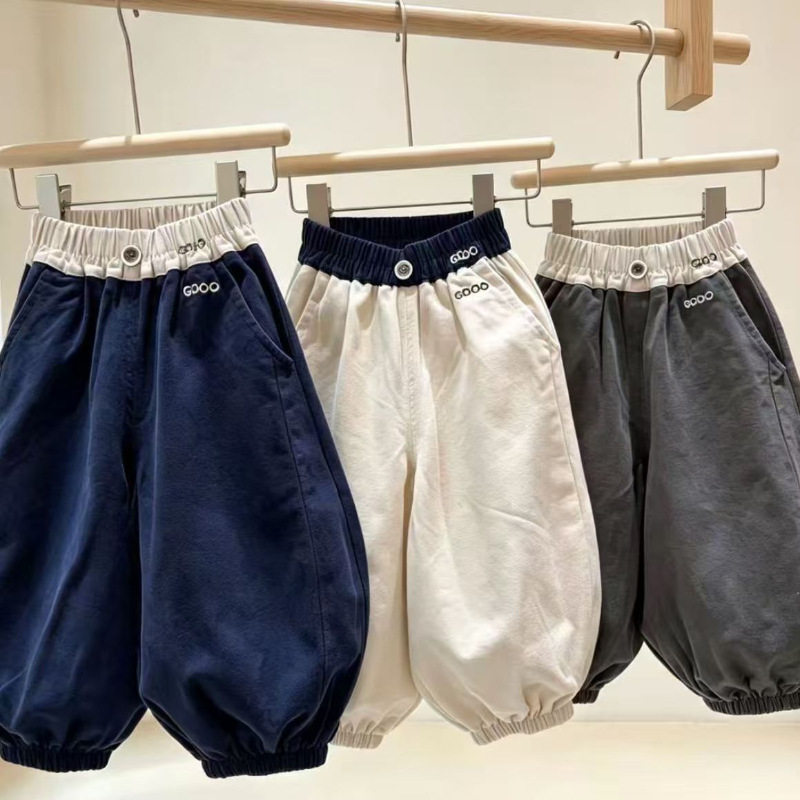 儿童纯棉束脚灯笼裤春秋款男女童宽松萝卜裤宝宝洋气休闲工装长裤