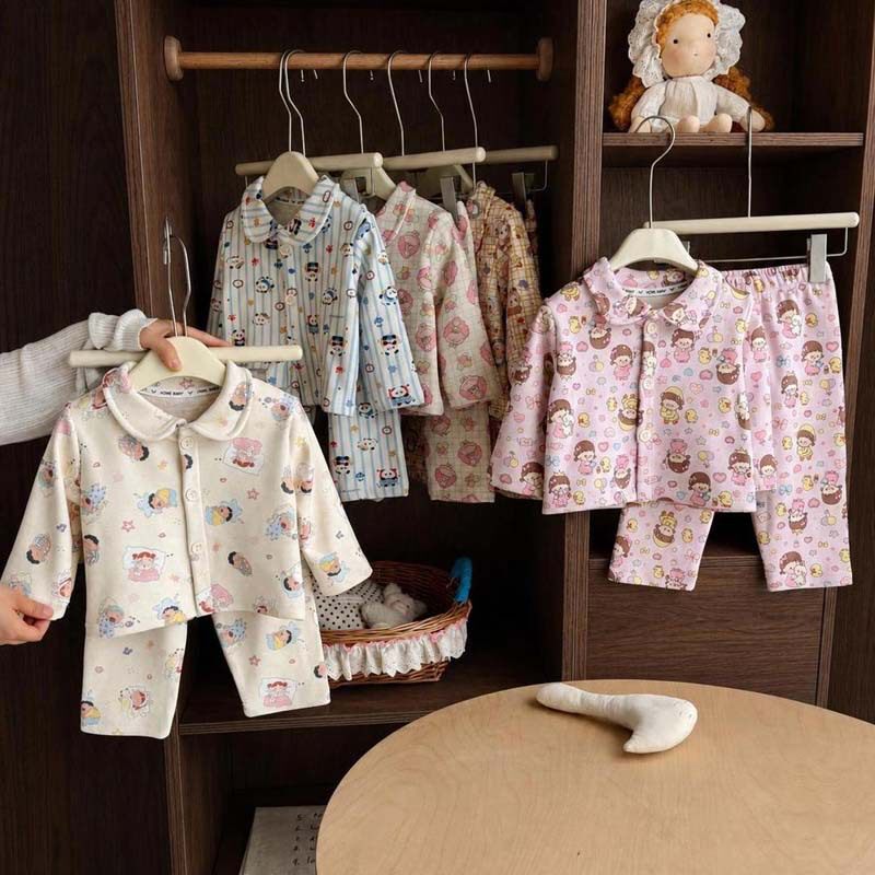 秋冬儿童家居服羊毛蚕丝睡衣套装男女童宝宝卡通印花开衫两件套