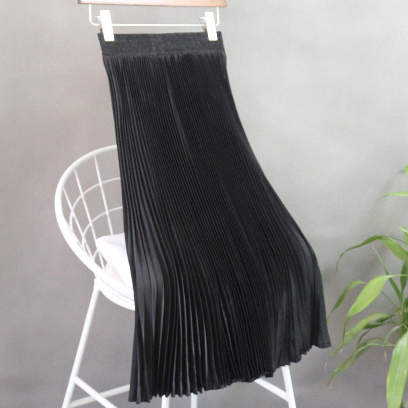 高级感缎面雪纺半身裙2025夏季新款垂感显瘦中长款裙子风琴百褶裙