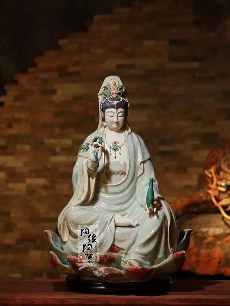 陶瓷工艺品 石湾公仔 坐莲观音