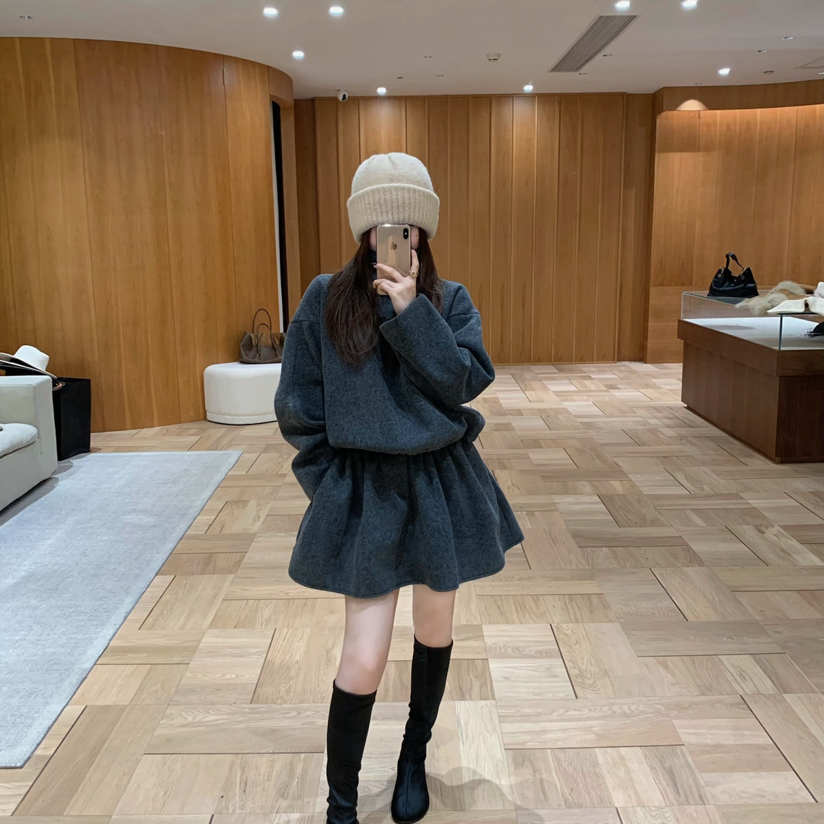 EASE-苞泡泡短裙百搭显瘦半身裙(含20羊毛)(韩系小千金感)E258162