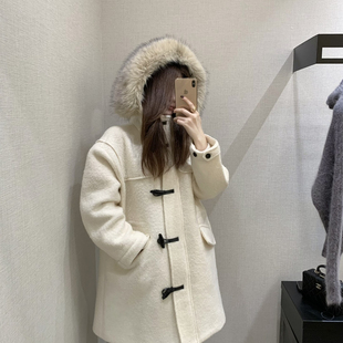 EASE-帽羊毛外套(配可拆卸毛毛领)(含75羊毛)(爆款女明星)E25D018