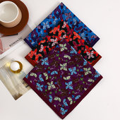 跨境热卖 柔软汗巾 方巾经典 老式 古风手帕印花手绢女士蝴蝶手巾薄款