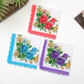 3条装 怀旧手绢全棉小手巾 女士复古纯棉手帕老式 薄款 边框复古经典