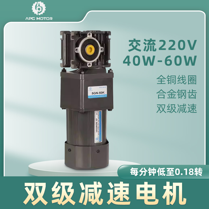 交流220V双级齿轮减速电机低速40W60WRV40RV63自锁涡轮蜗杆