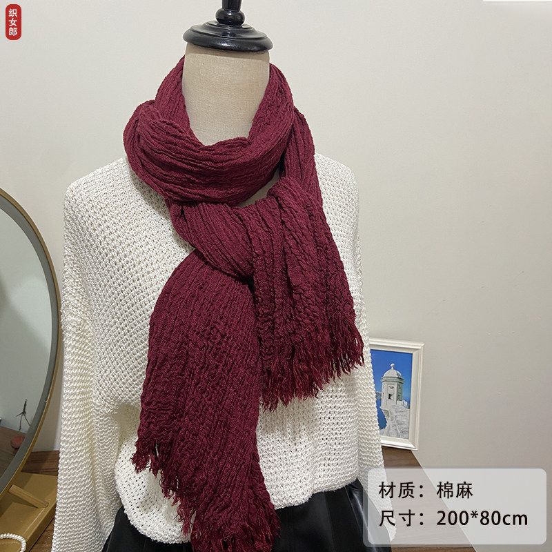 13年老店褶皱棉麻围巾女春秋冬