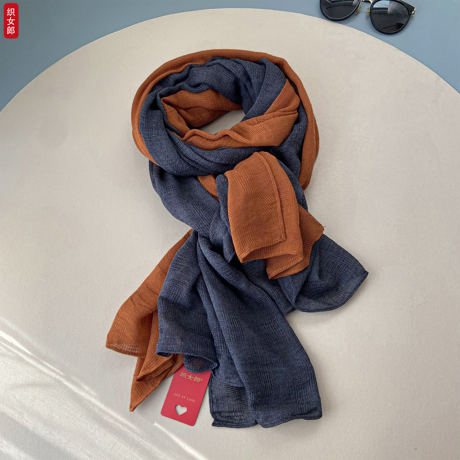 2026新款不规则拼接棉麻围巾女秋冬款围脖韩系百搭长款双色大丝巾