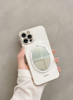 女神款补妆镜子支架16/15pro适用苹果14proMax手机壳iPhone13pro超薄软硅胶12全包防摔11创意保护套15网红女