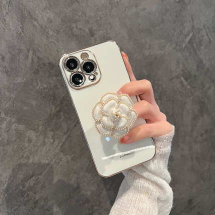 轻奢风山茶花支架适用苹果16ro/15ProMax手机壳iPhone13ProMax超薄16软硅胶12/15新款保护套14全包防摔14plus