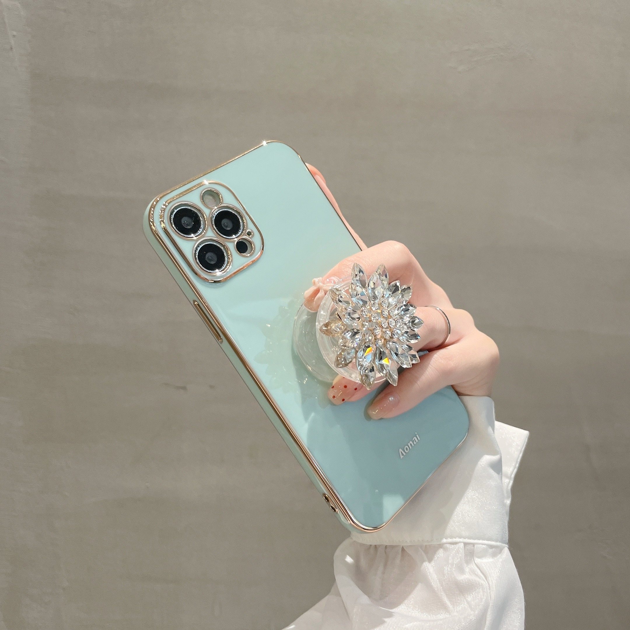 【花朵水钻支架】苹果软胶手机壳