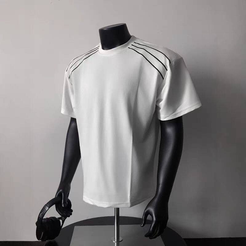 高级感垫肩短袖t恤男夏季潮牌重磅宽松设计感cleanfit小领口半袖