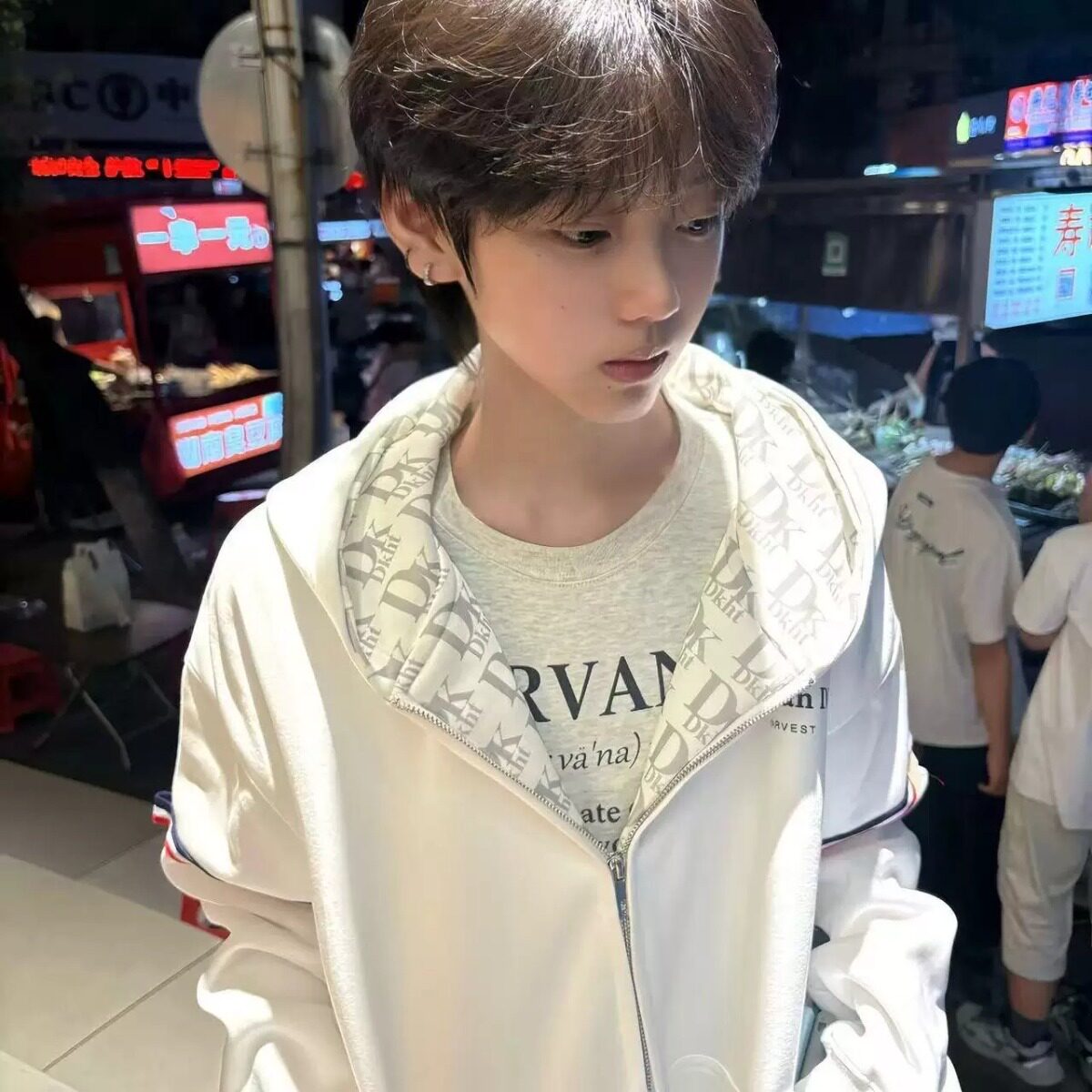 美式复古字母织带白色拉链开衫外套男女春秋2026新款休闲连帽卫衣