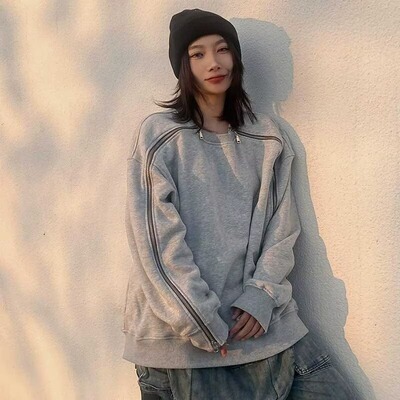 早秋装2025年新款大码女装胖mm无帽卫衣女士薄款秋衣外穿长袖上衣