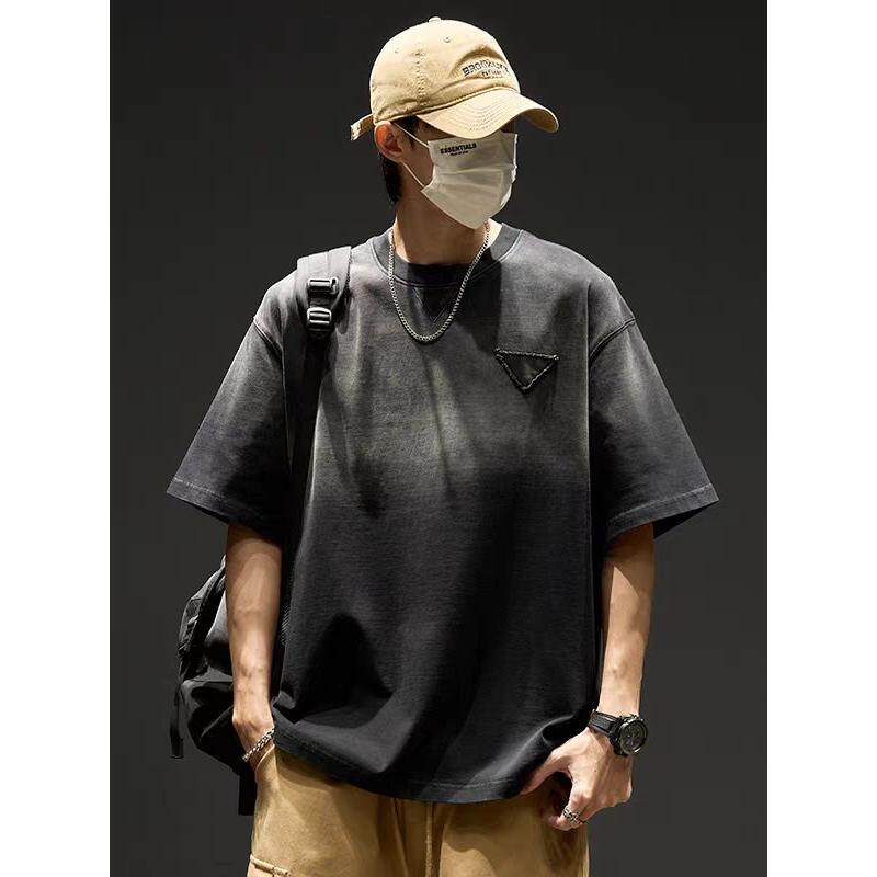 潮流宽松百搭重磅短袖T恤男夏季2024新款水洗体恤上衣服潮牌男装