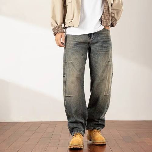 Ceecuz分割复古工装牛仔裤男款美式潮牌做旧水洗宽松阔腿长裤