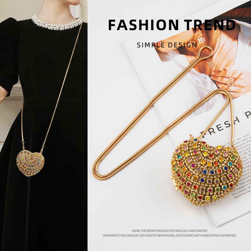 跨境轻奢高级感水钻口红包爱心百搭服装配饰斜挎链条女迷你耳机包