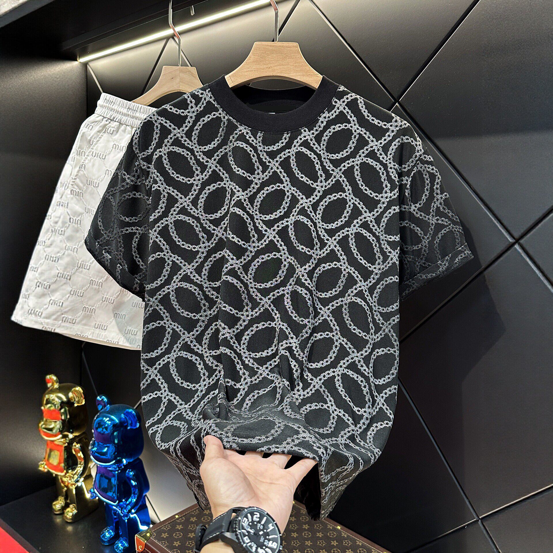 高级感2026夏季新款美式撞色圆领短袖T恤男时尚休闲百搭上衣潮流